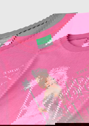  Kız Çocuk Pembe Etek Ucu Logolu Önü Çok Renkli Baskılı Uzun Kollu T-Shirt