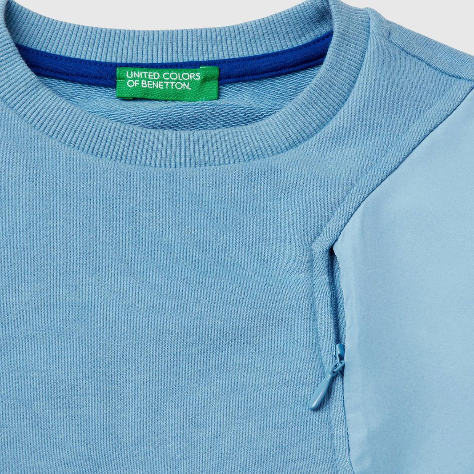 Erkek Çocuk Havacı Mavi Sol Omzu Parlak Detaylı Baskılı Bisiklet Yaka Sweatshirt