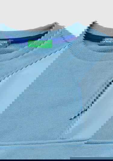  Erkek Çocuk Havacı Mavi Sol Omzu Parlak Detaylı Baskılı Bisiklet Yaka Sweatshirt