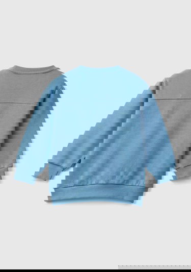  Erkek Çocuk Havacı Mavi Sol Omzu Parlak Detaylı Baskılı Bisiklet Yaka Sweatshirt
