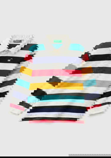  Erkek Çocuk Renkli Mix Göğsü Logo İşlemeli Çizgi Detaylı Polo Yaka T-Shirt