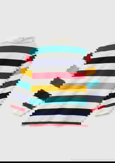  Erkek Çocuk Renkli Mix Göğsü Logo İşlemeli Çizgi Detaylı Polo Yaka T-Shirt