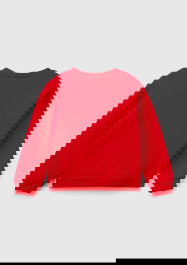  Kız Çocuk Kırmızı Etek Ucu Logolu Çizgi Film Baskılı Bisiklet Yaka Sweatshirt