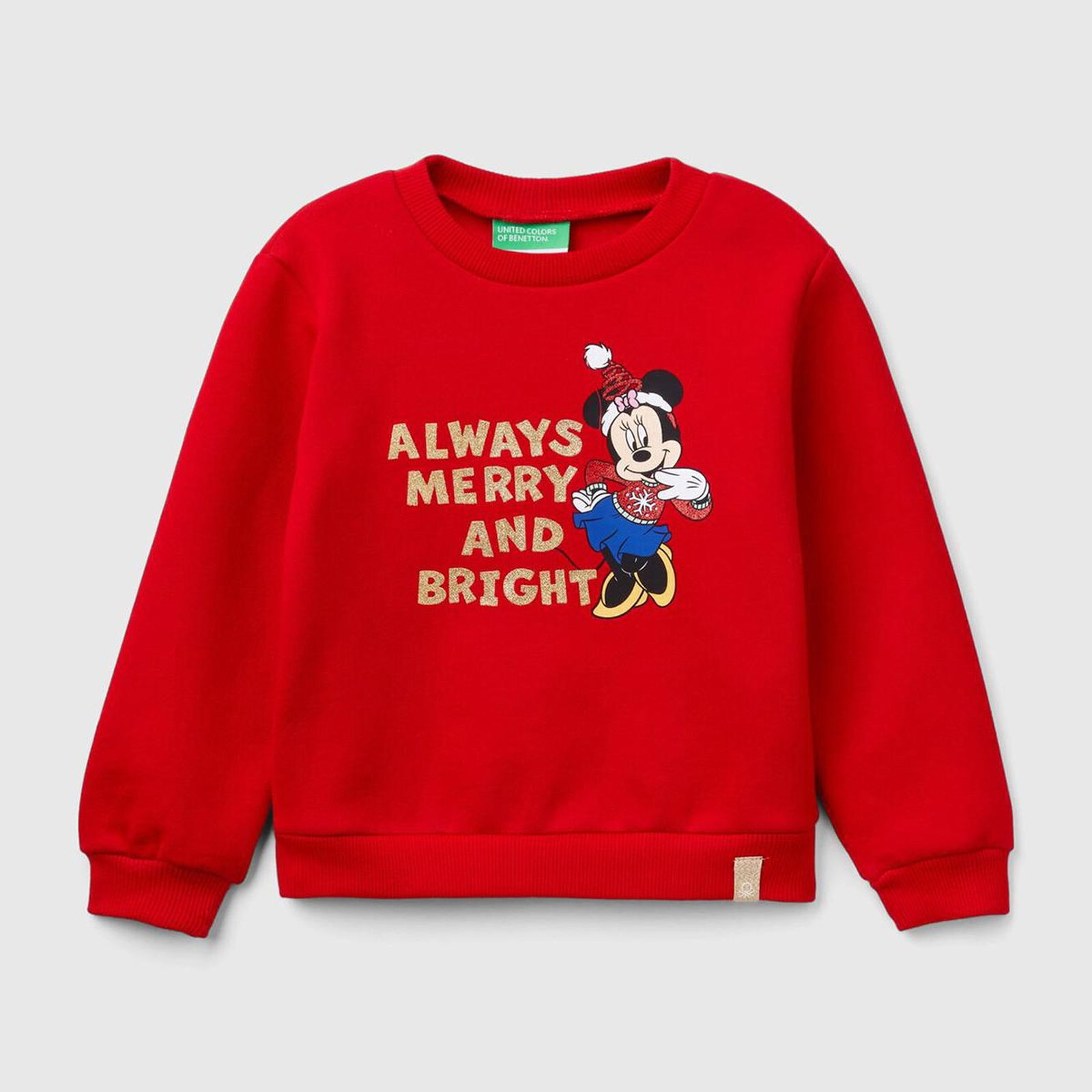 Kız Çocuk Kırmızı Etek Ucu Logolu Çizgi Film Baskılı Bisiklet Yaka Sweatshirt