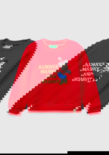 Kız Çocuk Kırmızı Etek Ucu Logolu Çizgi Film Baskılı Bisiklet Yaka Sweatshirt