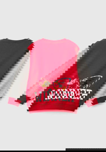  Erkek Çocuk Kırmızı Kol Ucu Logo Etiketli Looney Tunes Baskılı Uzun Kollu Sweatshirt