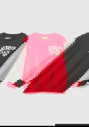  Erkek Çocuk Kırmızı Kol Ucu Logo Etiketli Looney Tunes Baskılı Uzun Kollu Sweatshirt