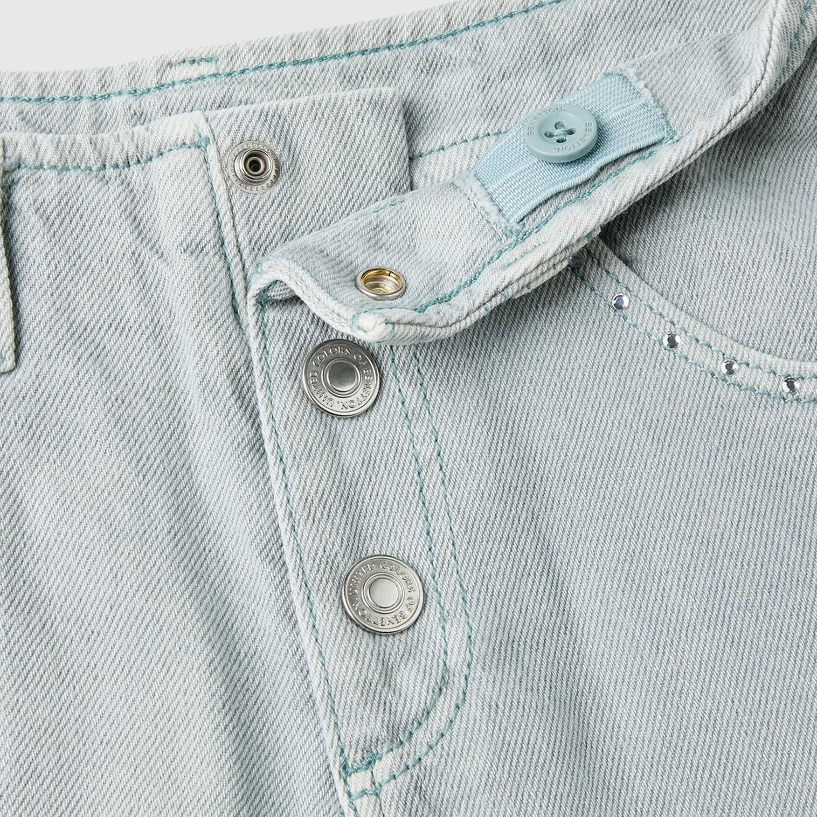 Kız Çocuk Denim 5 Cepli Düğme Kapamalı Paça Detaylı Pantolon