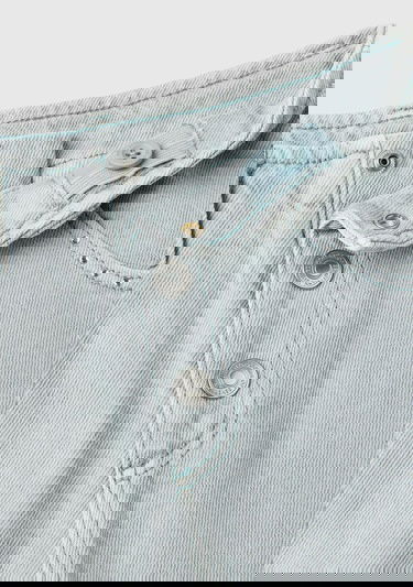  Kız Çocuk Denim 5 Cepli Düğme Kapamalı Paça Detaylı Pantolon
