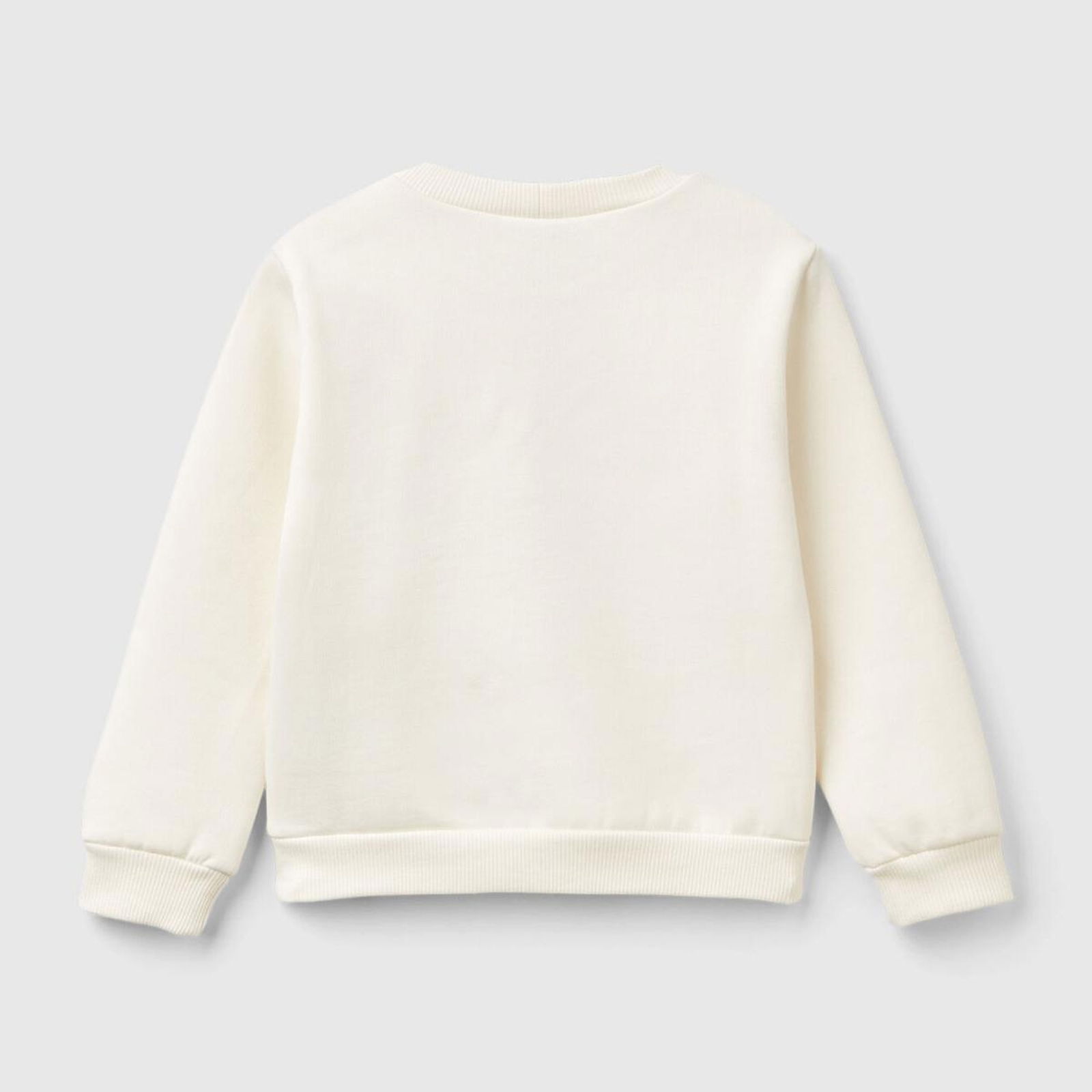 Kız Çocuk Ekru Etek Ucu Logolu Çizgi Film Baskılı Bisiklet Yaka Sweatshirt