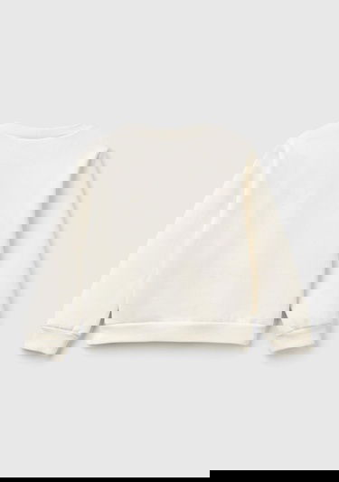  Kız Çocuk Ekru Etek Ucu Logolu Çizgi Film Baskılı Bisiklet Yaka Sweatshirt