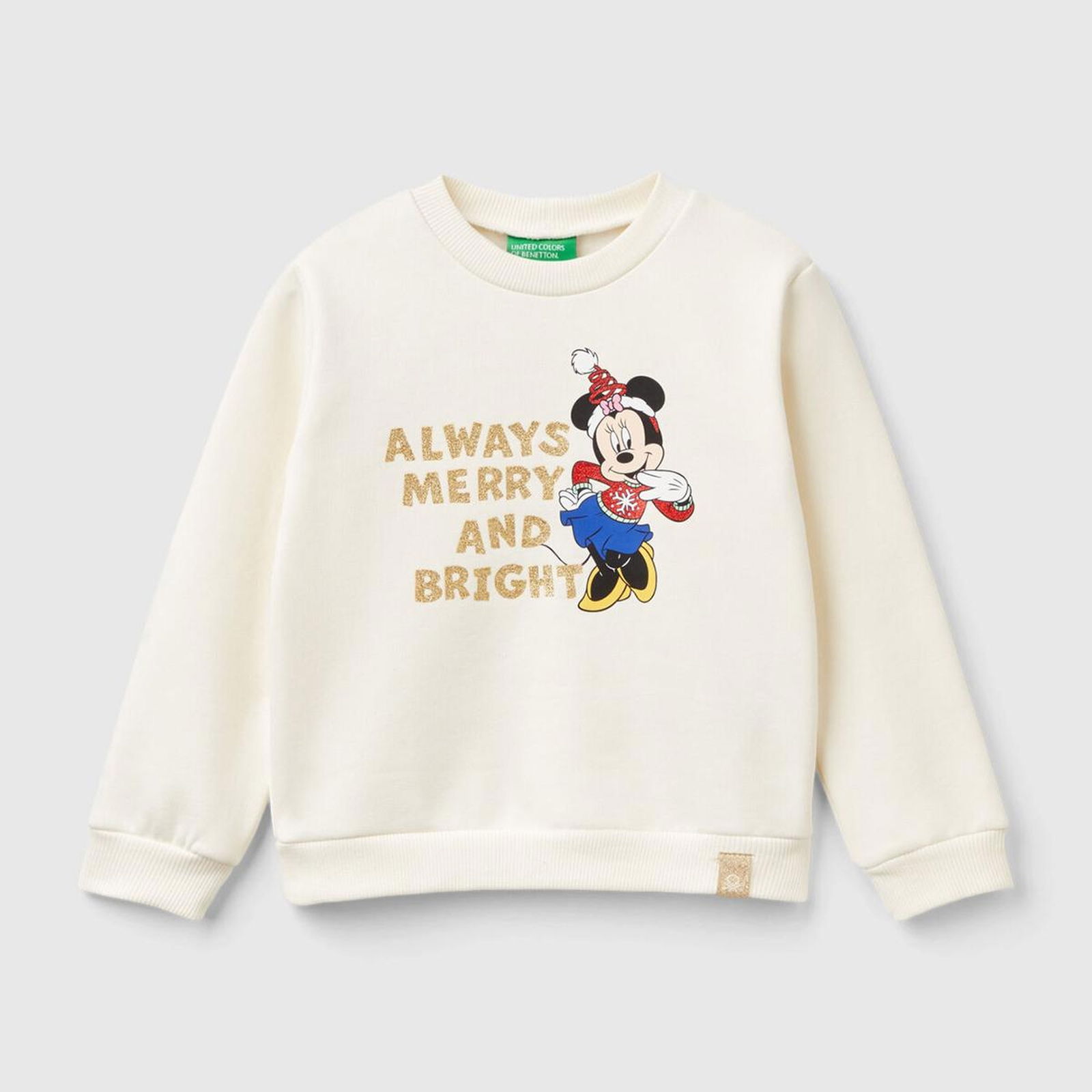 Kız Çocuk Ekru Etek Ucu Logolu Çizgi Film Baskılı Bisiklet Yaka Sweatshirt