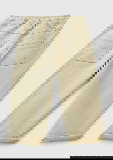  Erkek Çocuk Bej Arka Cebi Logolu Beli Büzgü İpli Kıvrık Paça Pantolon