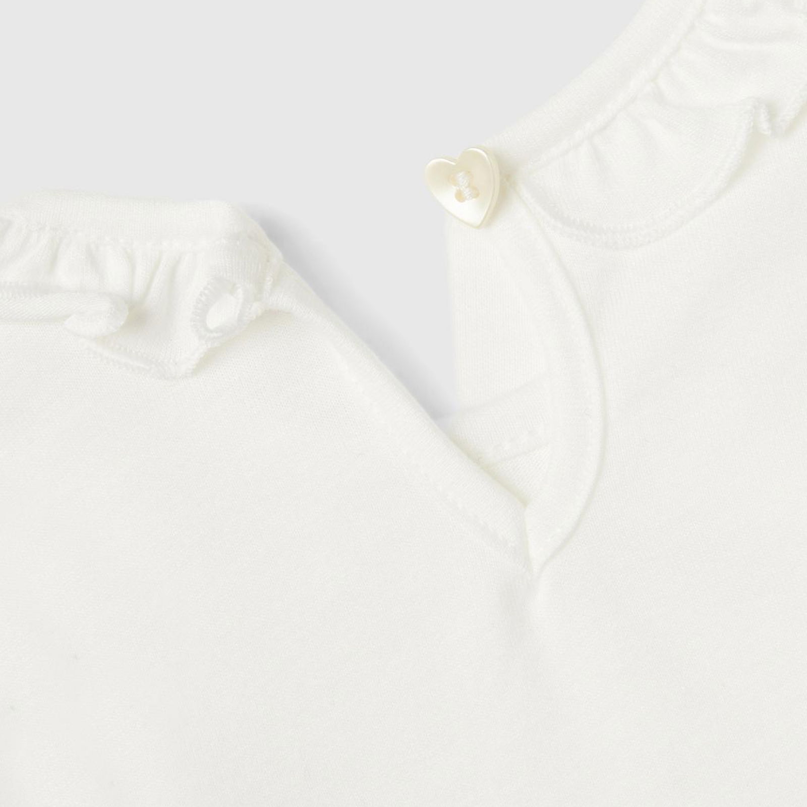 Bebek Beyaz Önü Su Baskılı Yakası Fırfır Detaylı Uzun Kollu T-Shirt