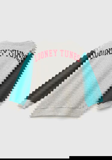  Erkek Çocuk Gri Melanj Kol Ucu Logo Etiketli Looney Tunes Baskılı Uzun Kollu Sweatshirt