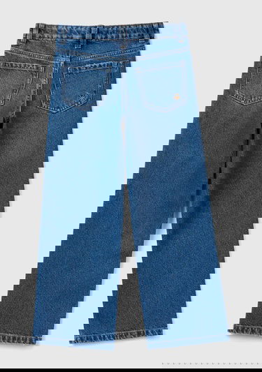  Kız Çocuk Koyu Denim Arkası Logo Detaylı 5 Cepli Rahat Kesim Denim Pantolon