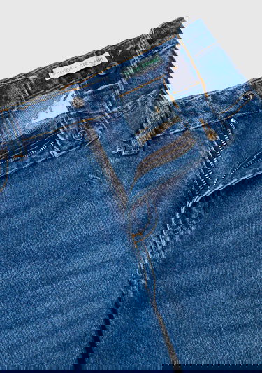  Kız Çocuk Koyu Denim Arkası Logo Detaylı 5 Cepli Rahat Kesim Denim Pantolon