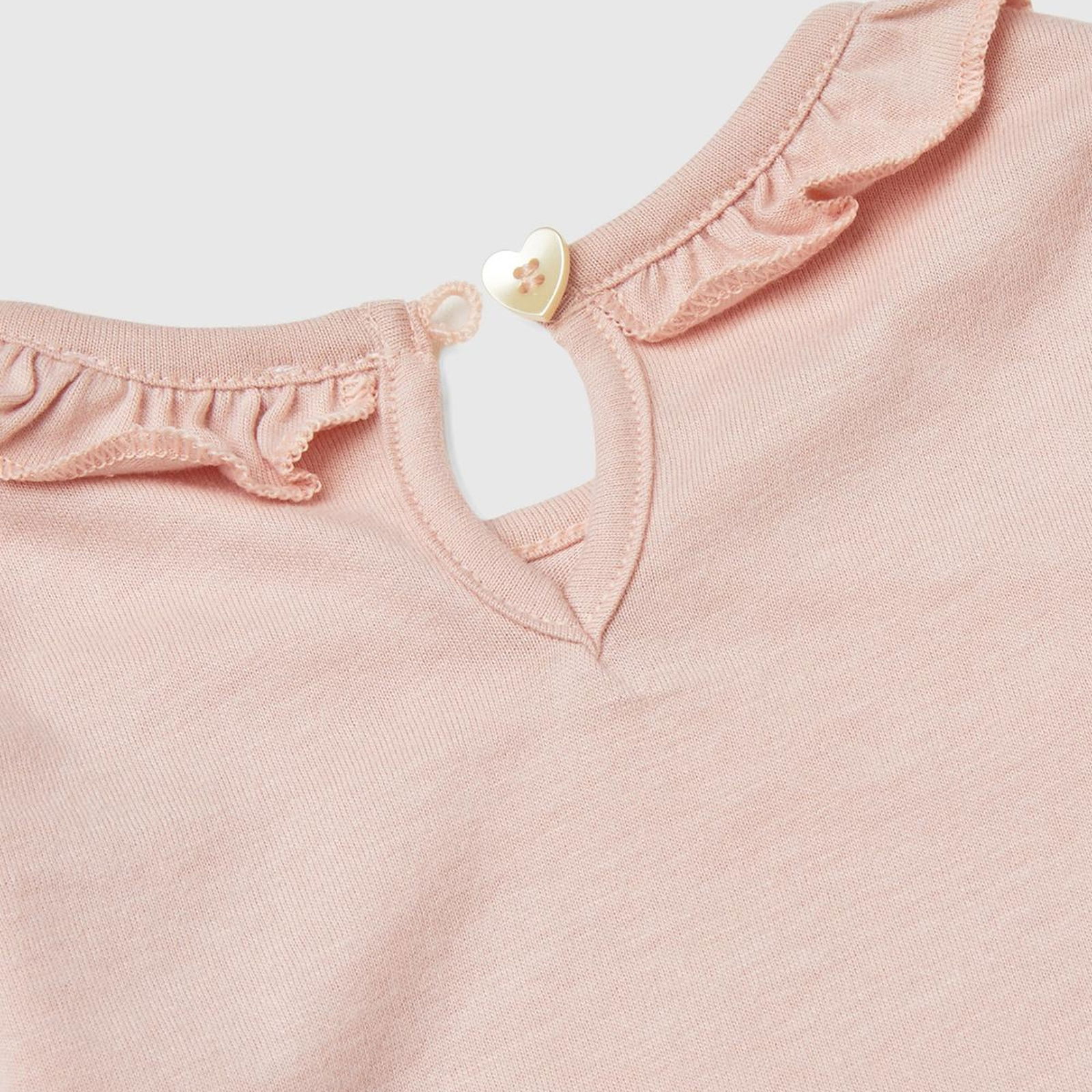 Bebek Toz Pembe Önü Su Baskılı Yakası Fırfır Detaylı Uzun Kollu T-Shirt