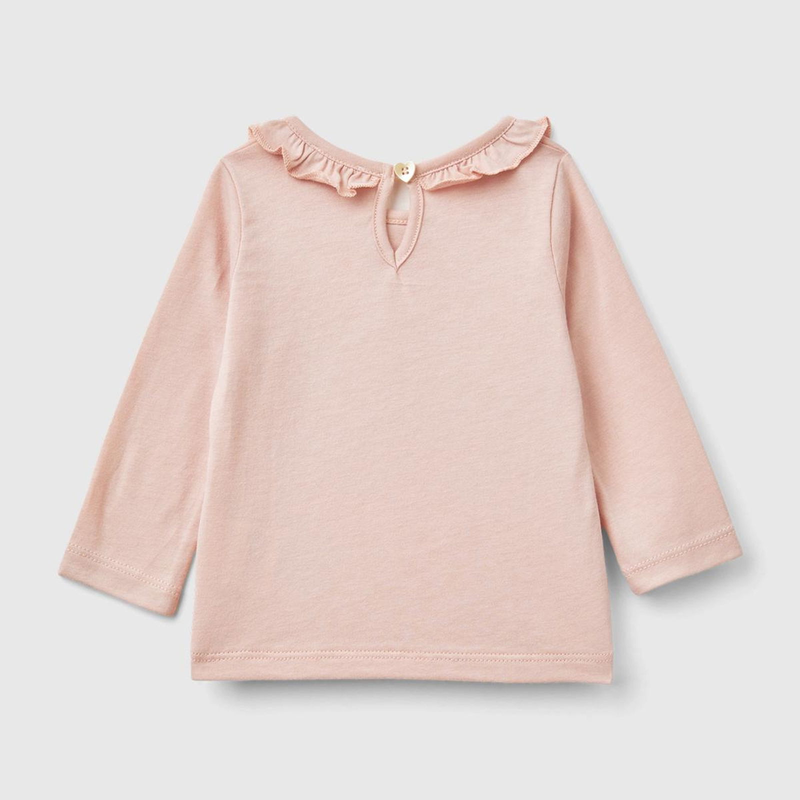 Bebek Toz Pembe Önü Su Baskılı Yakası Fırfır Detaylı Uzun Kollu T-Shirt