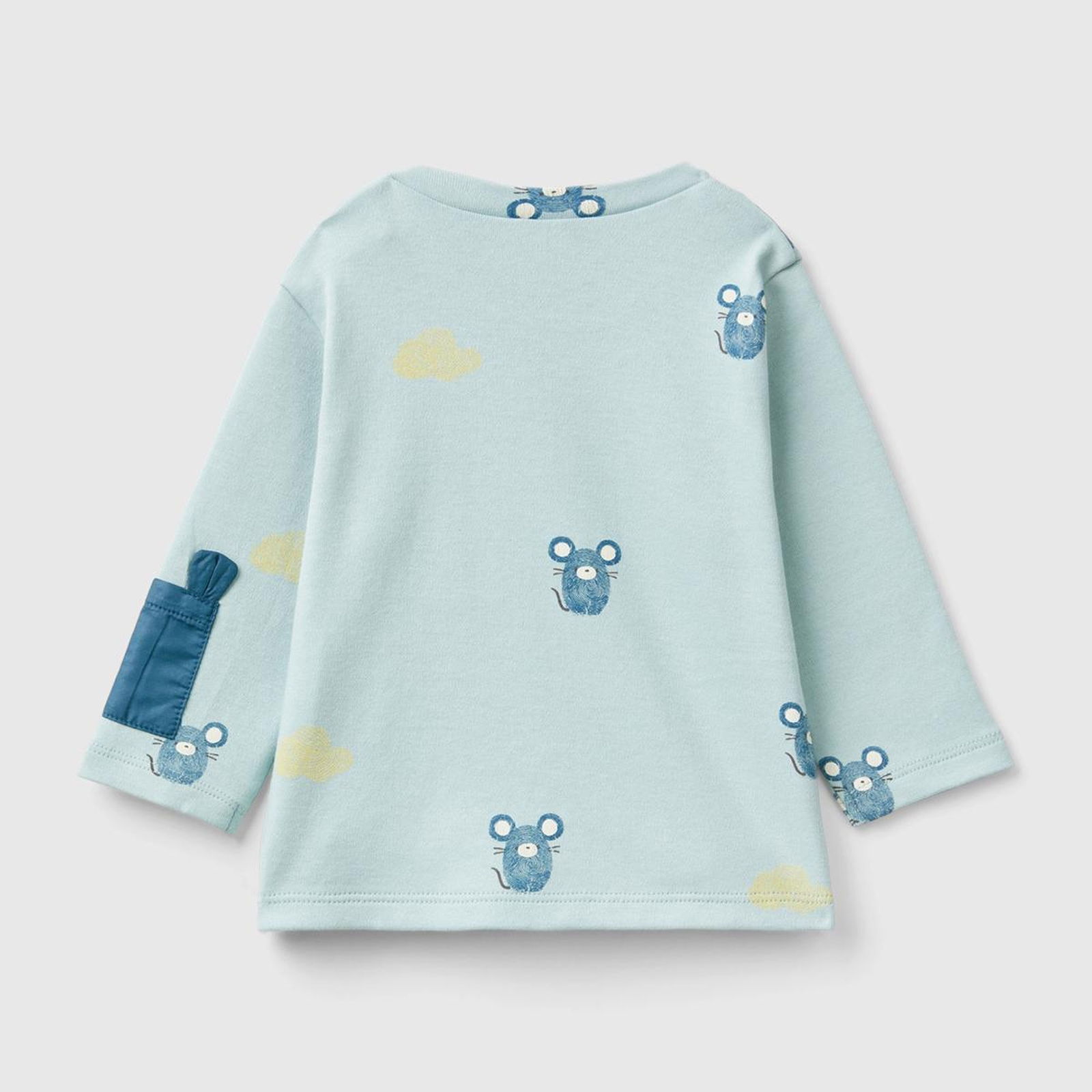 Bebek Havacı Mavi Tamamı Desenli Kolu Cep Detaylı Uzun Kollu T-Shirt