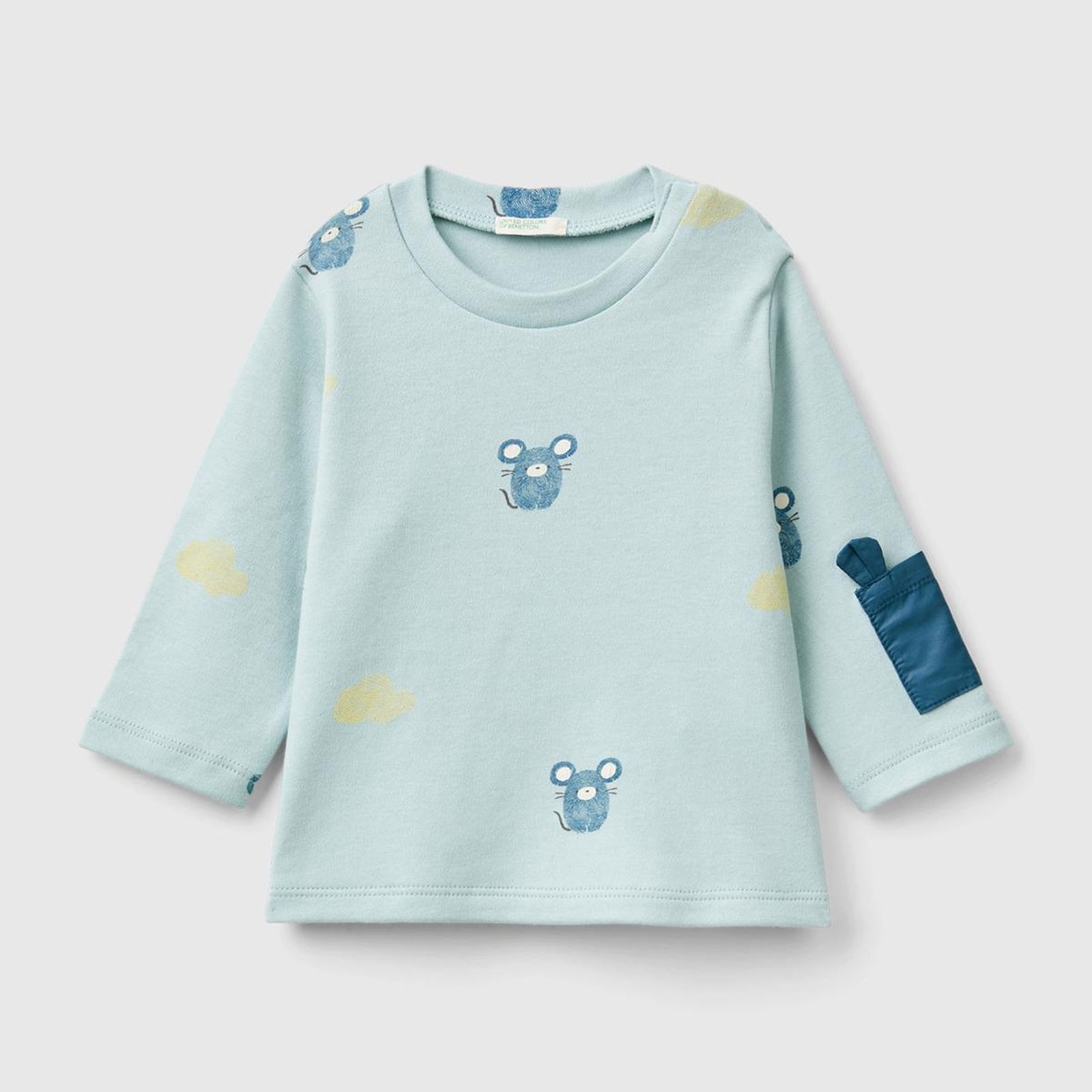 Bebek Havacı Mavi Tamamı Desenli Kolu Cep Detaylı Uzun Kollu T-Shirt
