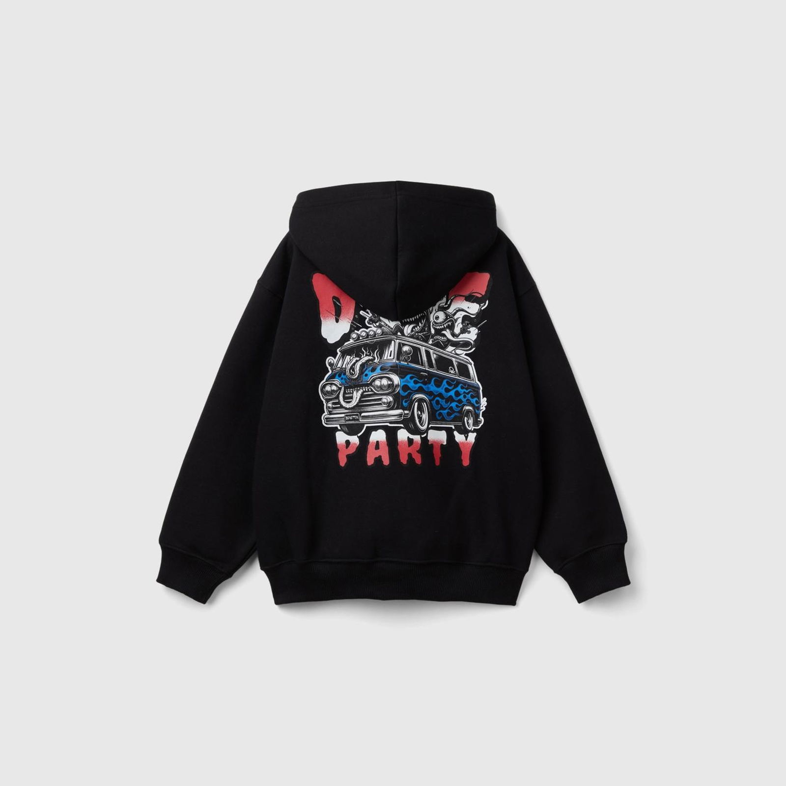 Erkek Çocuk Siyah Önü ve Arkası Baskılı Fermuarlı Cepli Kapüşonlu Sweatshirt