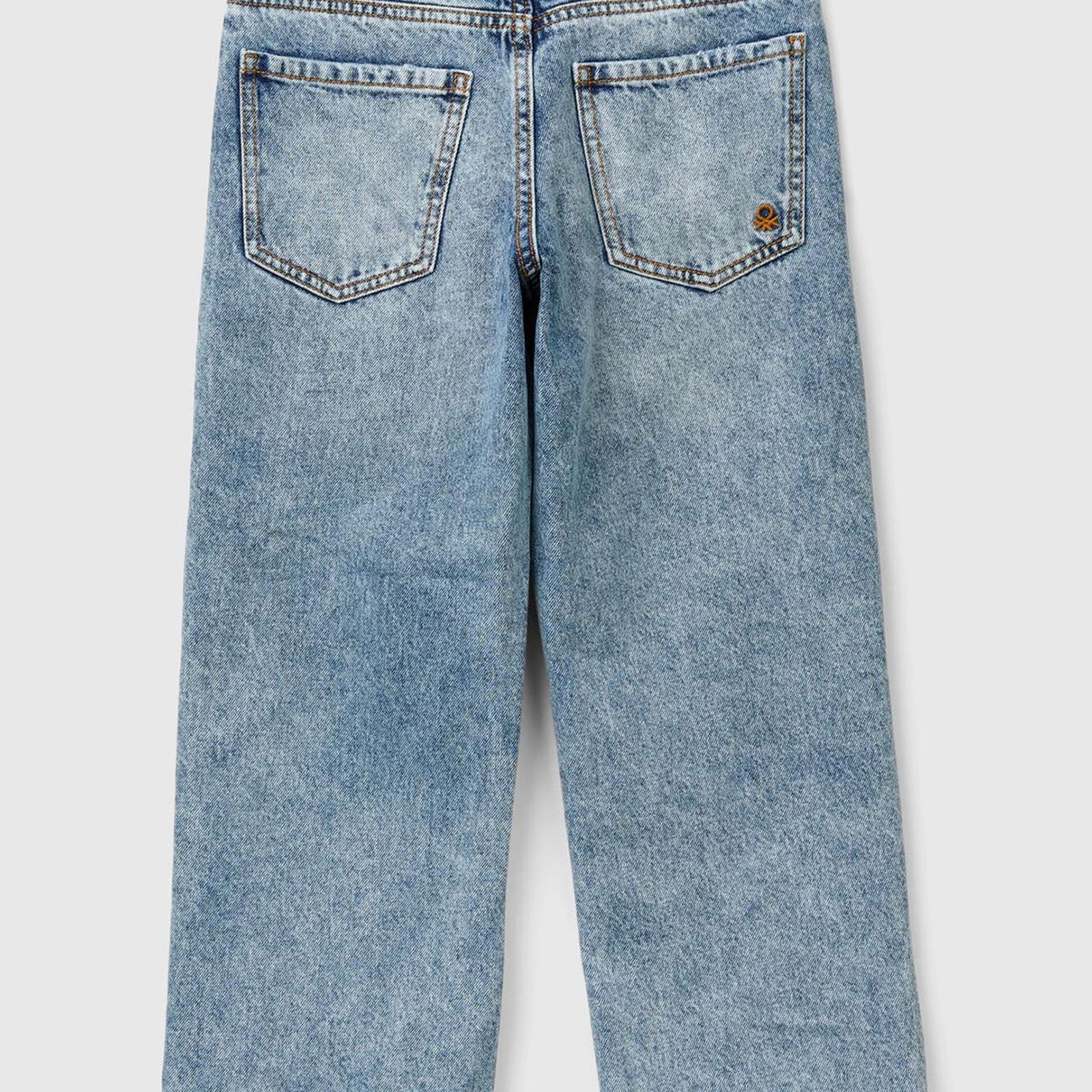Erkek Çocuk Denim Arka Cebi Logolu Baggy Kesim Ağartılmış Denim Pantolon