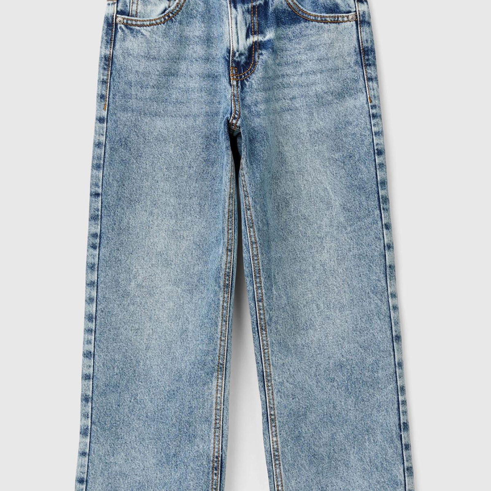 Erkek Çocuk Denim Arka Cebi Logolu Baggy Kesim Ağartılmış Denim Pantolon