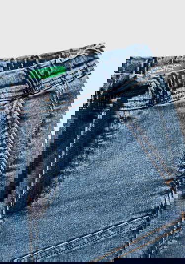  Erkek Çocuk Denim Beli Lastikli Büzgü İpli Kıvrık Paça Denim Pantolon