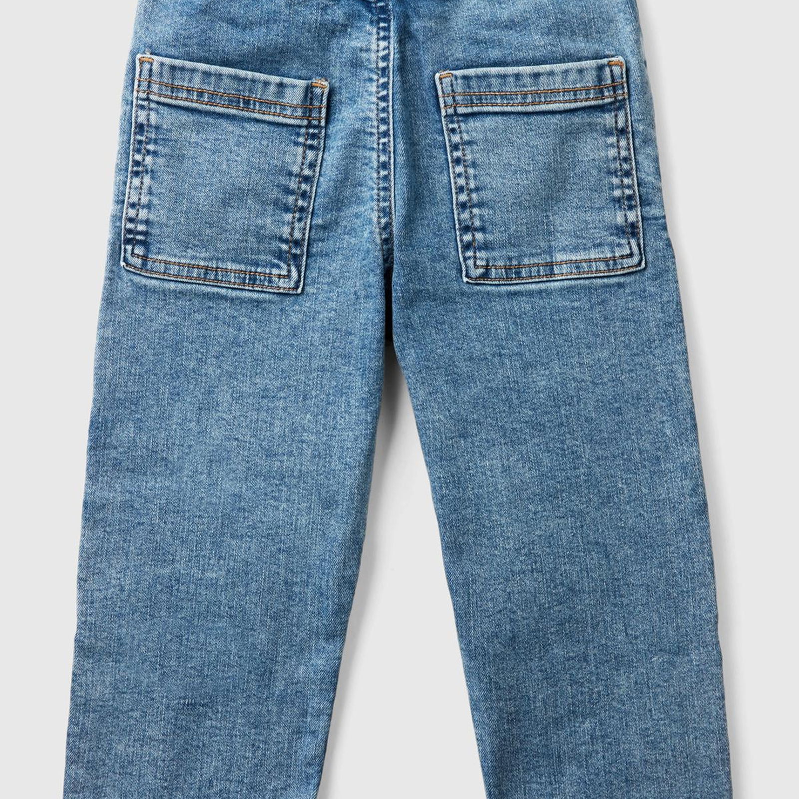 Erkek Çocuk Denim Beli Lastikli Büzgü İpli Kıvrık Paça Denim Pantolon