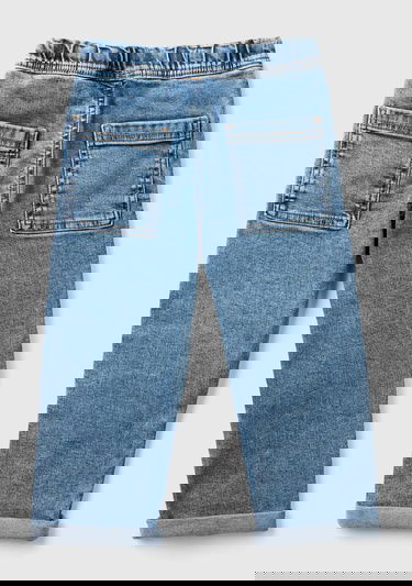  Erkek Çocuk Denim Beli Lastikli Büzgü İpli Kıvrık Paça Denim Pantolon