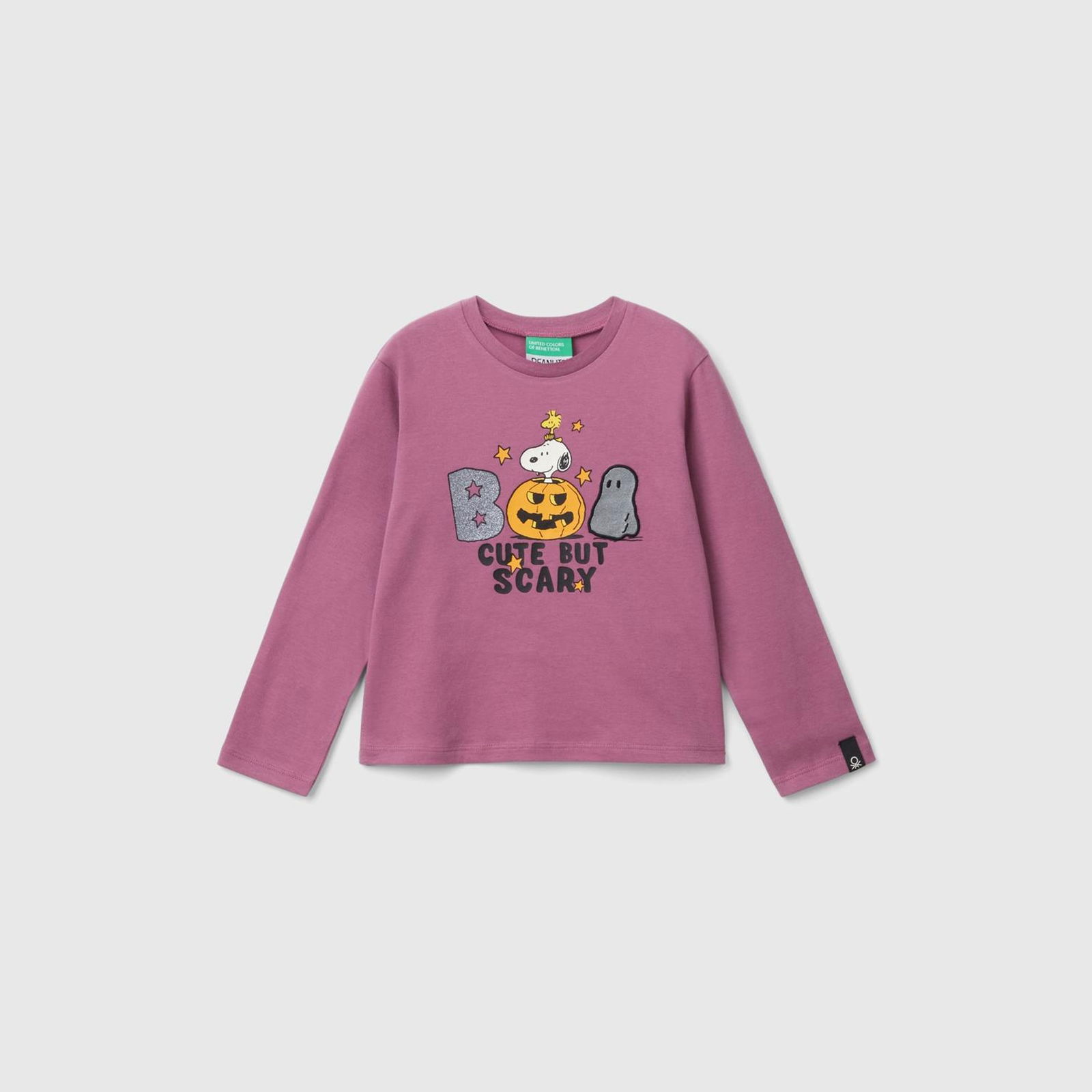 Kız Çocuk Gül Kurusu Kol Ucu Logo Etiketli Peanuts Baskılı Uzun Kollu T-Shirt