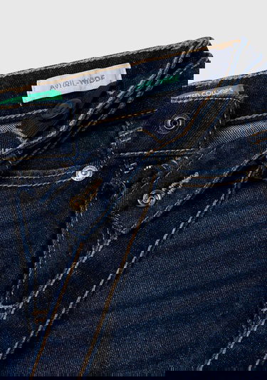  Kız Çocuk Koyu Denim Arka Cebi Logo Detaylı Beli Kuşaklı Geniş Paça Pantolon