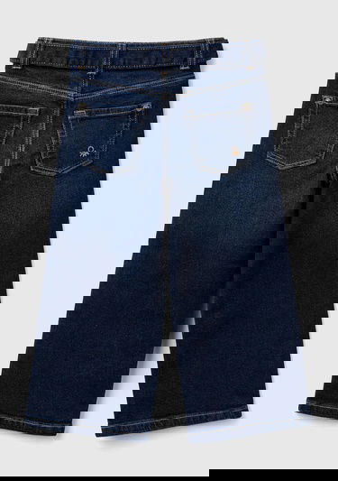  Kız Çocuk Koyu Denim Arka Cebi Logo Detaylı Beli Kuşaklı Geniş Paça Pantolon