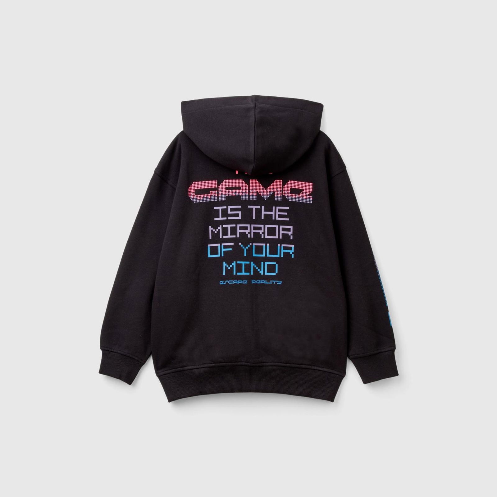 Erkek Çocuk Siyah Kontrast Renk Detaylı Baskılı Fermuarlı Kapüşonlu Sweatshirt