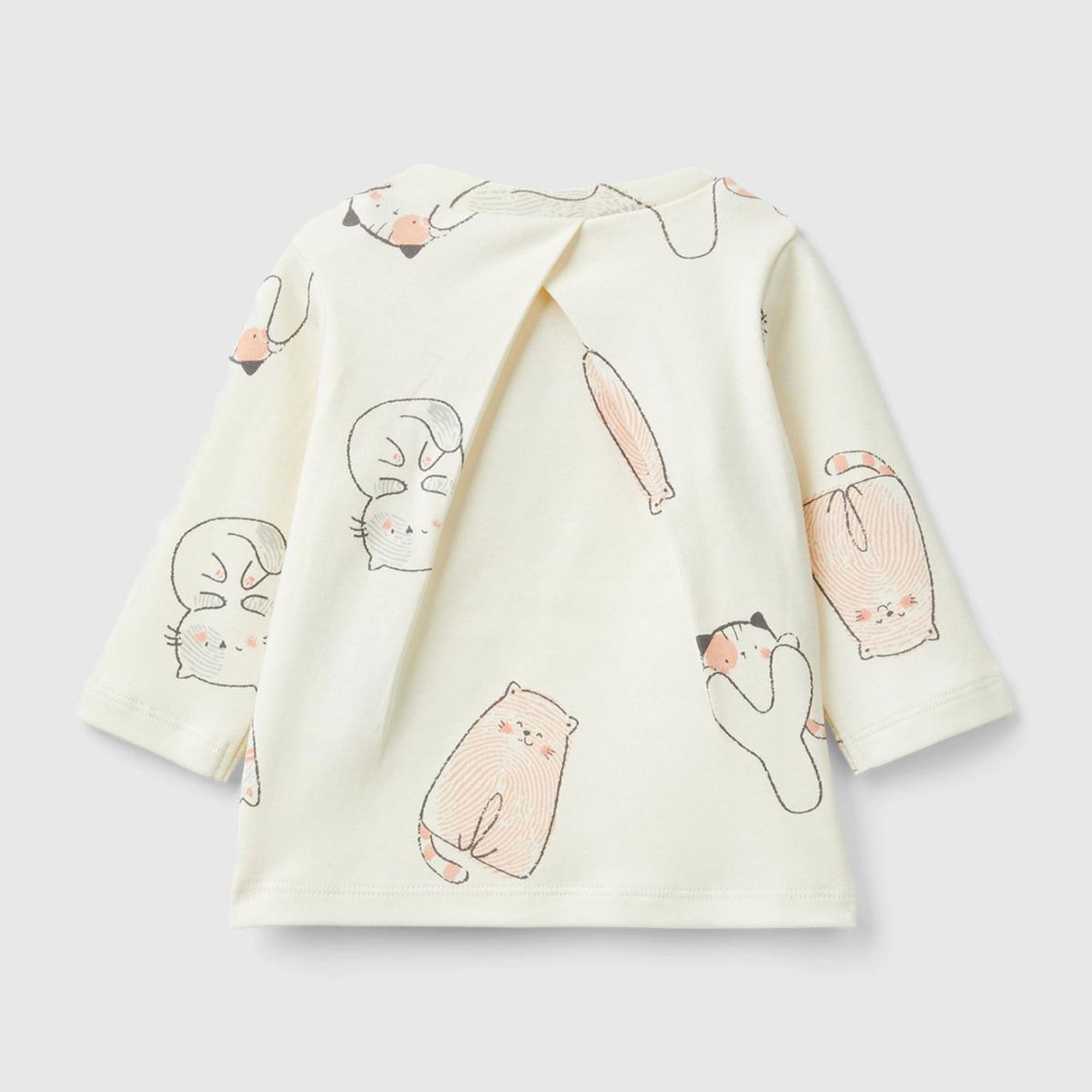 Bebek Kırık Beyaz Tamamı Desenli Önü Fırfır Detaylı Uzun Kollu T-Shirt