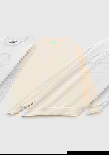  Erkek Çocuk Ekru Önü ve Sol Kolu Baskılı Bisiklet Yaka Sweatshirt