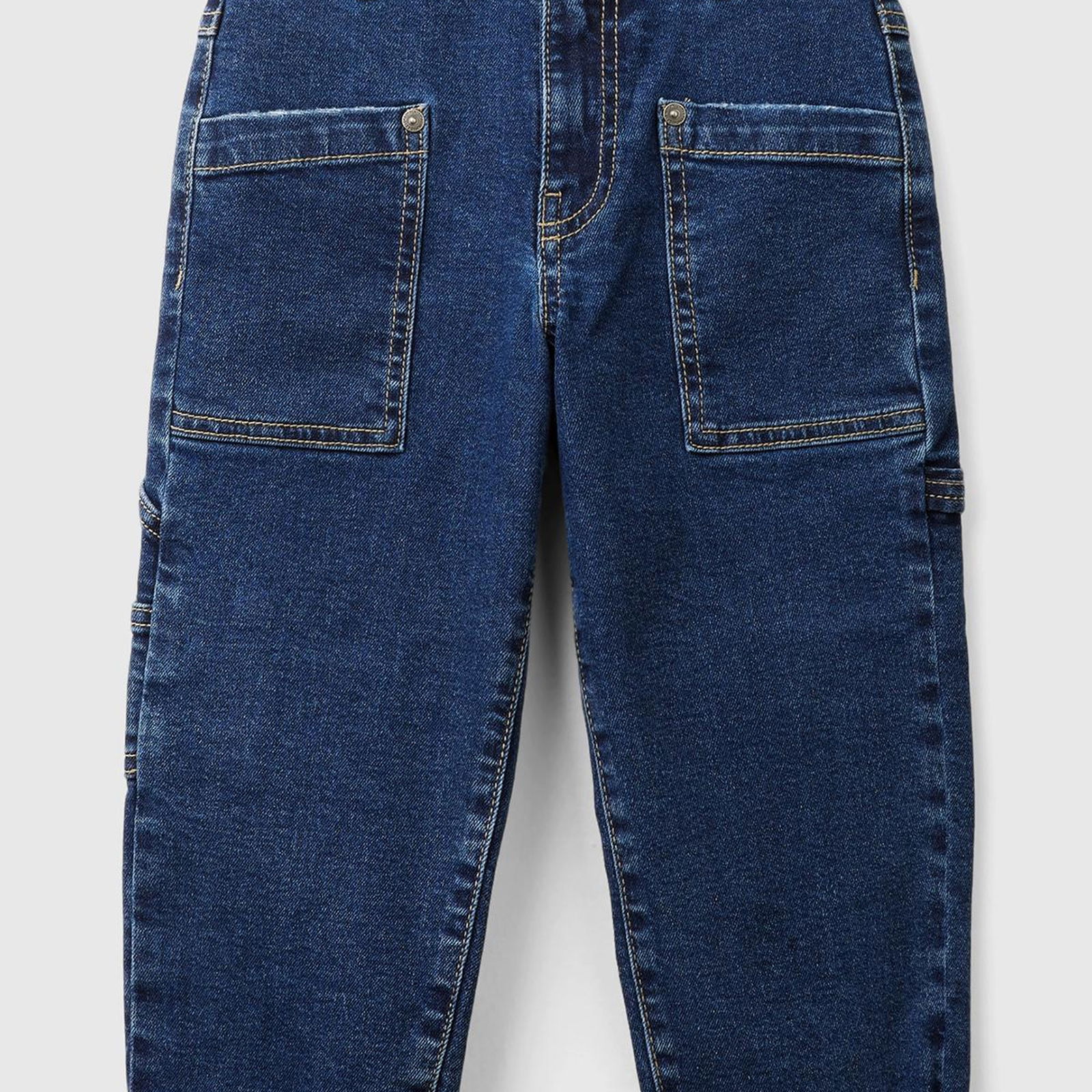 Erkek Çocuk Denim Cep Detaylı Logolu Kıvrık Paça Denim Pantolon