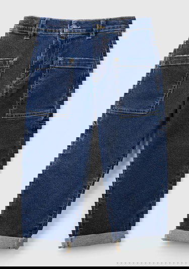  Erkek Çocuk Denim Cep Detaylı Logolu Kıvrık Paça Denim Pantolon