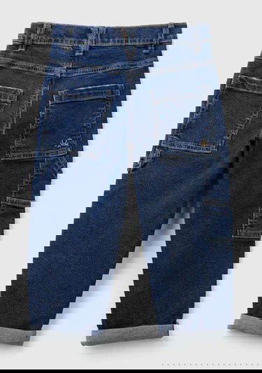  Erkek Çocuk Denim Cep Detaylı Logolu Kıvrık Paça Denim Pantolon