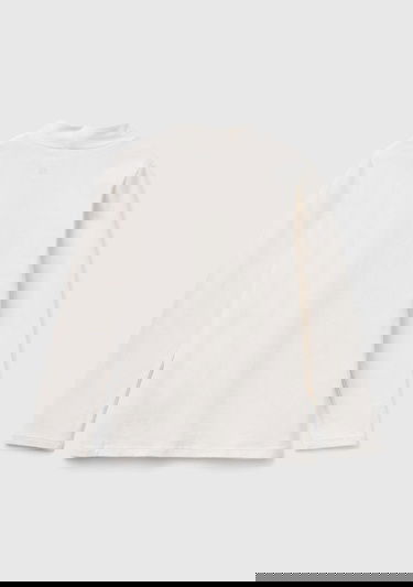  Kız Çocuk Ekru Arkası Logolu Omzu Pul Detaylı Dik Yaka Uzun Kollu T-Shirt