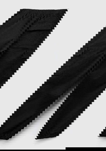  Erkek Çocuk Siyah Ön Cebi Logo Detaylı Beli Lastikli Beş Cepli Pantolon