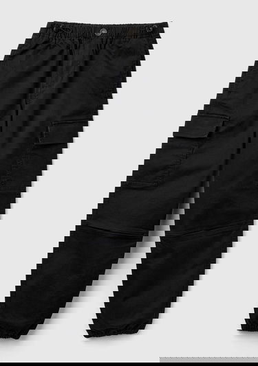  Erkek Çocuk Siyah Ön Cebi Logo Detaylı Beli Lastikli Beş Cepli Pantolon