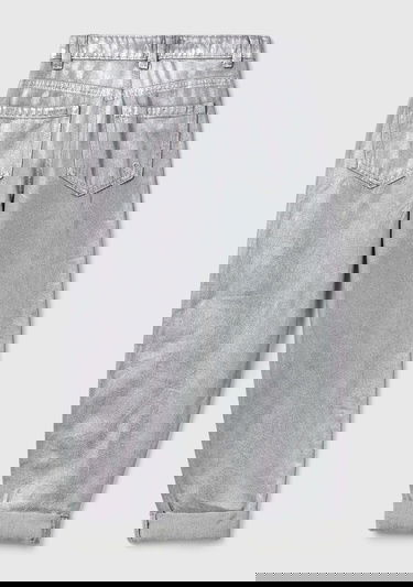  Kız Çocuk Gümüş Arkası Logo Detaylı Kullanılmış Efektli Kıvrık Paça Pantolon