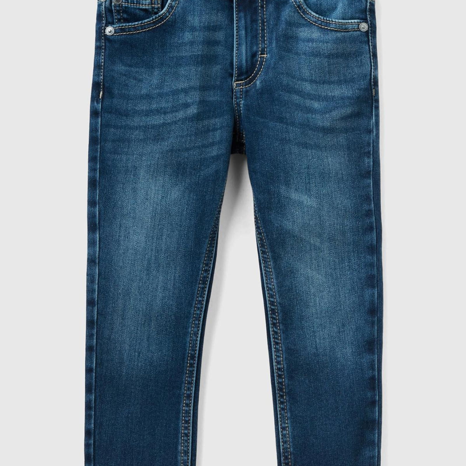 Erkek Çocuk Koyu Denim Arka Cebi Logolu 5 Cepli Dar Kesim Denim Pantolon