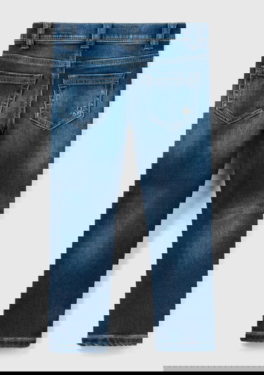  Erkek Çocuk Koyu Denim Arka Cebi Logolu 5 Cepli Dar Kesim Denim Pantolon