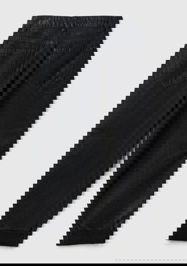  Kız Çocuk Siyah Arkası Logo Detaylı Kullanılmış Efektli Kıvrık Paça Pantolon