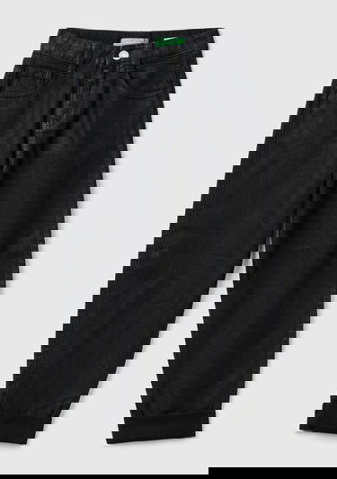  Kız Çocuk Siyah Arkası Logo Detaylı Kullanılmış Efektli Kıvrık Paça Pantolon