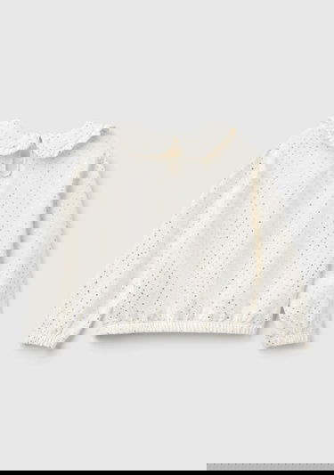  Kız Çocuk Kırık Beyaz Tamamı Desenli Fırfır Yakalı Oversize Kesim Sweatshirt