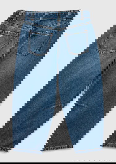  Kız Çocuk Koyu Denim Yıkama Efektli Bol Kesim Denim Pantolon
